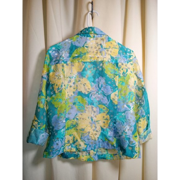 Ruby Rd. Size 10 Yellow and Blue Sheer Button Down Collared Blouse - Picture 2 of 4